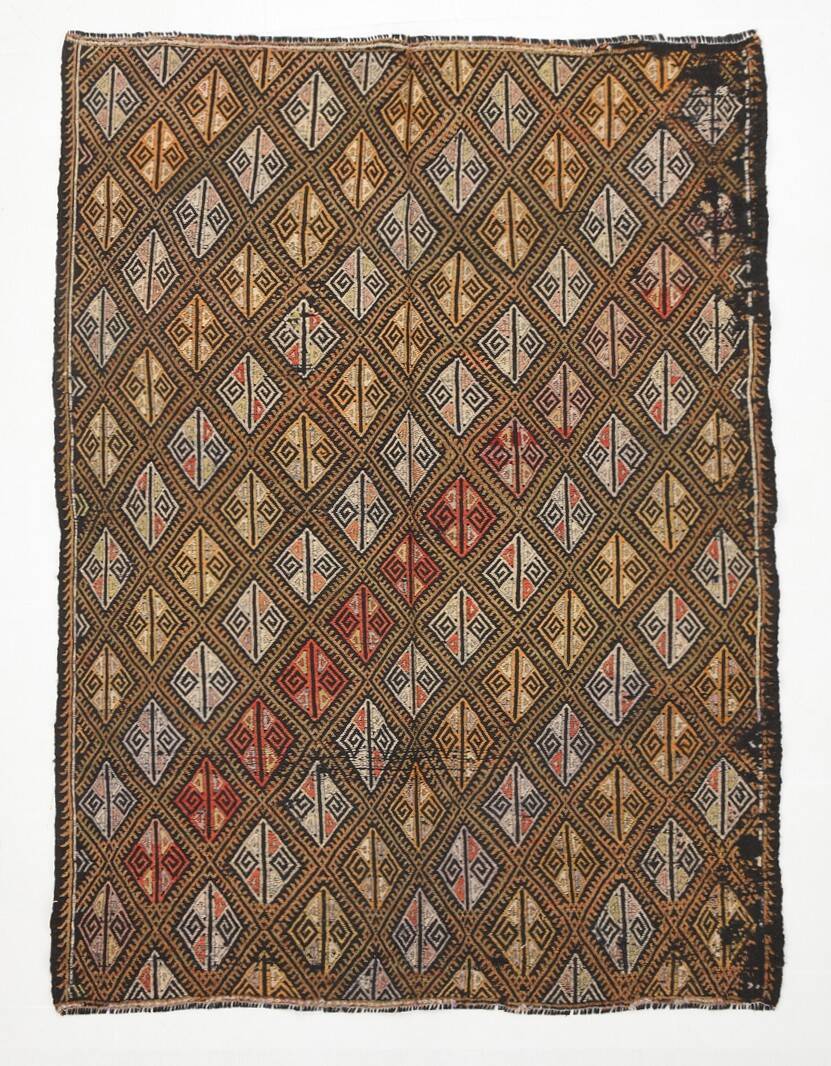 5x7 Brown Color Kilim Rug, Orientel Turkish Kilim, 153x202Cm