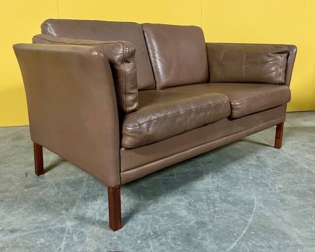 Canapé danois 2 places en cuir marron, 1970