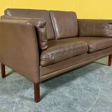 Canapé danois 2 places en cuir marron, 1970