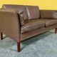Danish vintage 2 seater brown leather sofa 1970s