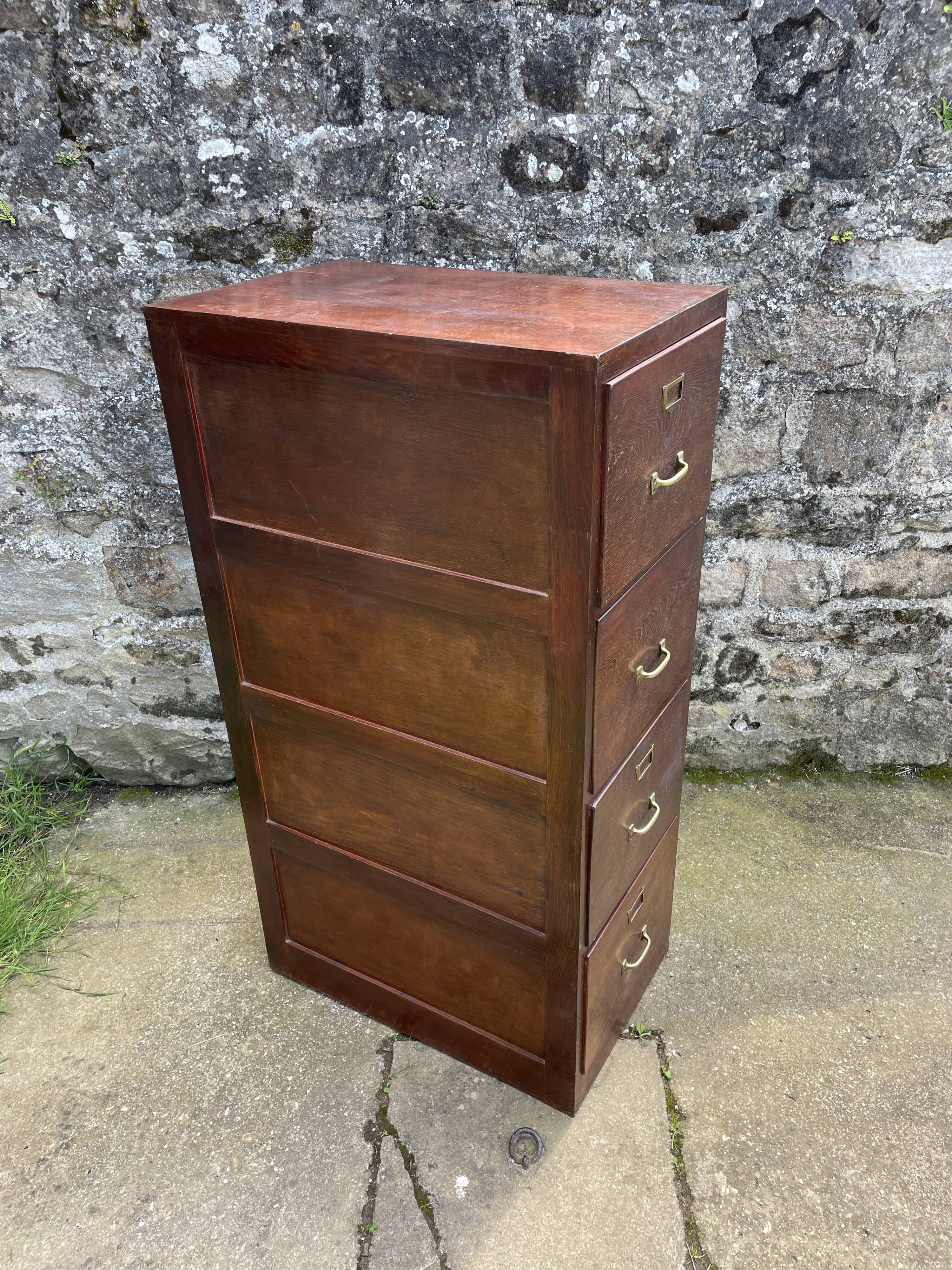 Meuble d'archives en bois, classeur 4 tiroirs 1950