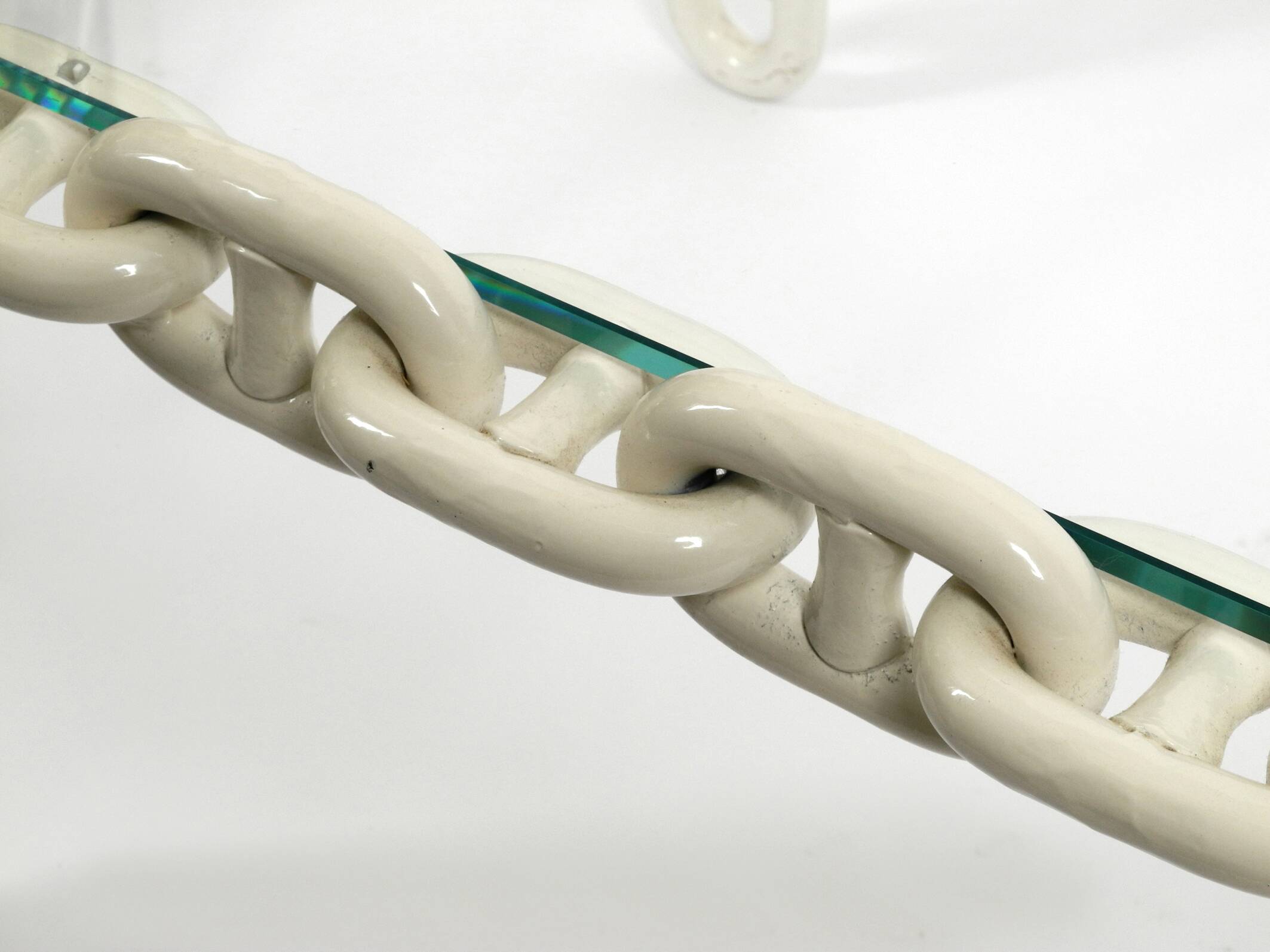 1970s XL Coffee Table Made of Nautical Iron Chain with a Thick Glass Plate