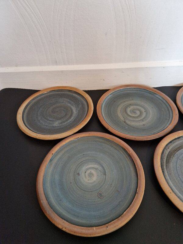 Set of 6 70s Pierre Digan stoneware flat plates