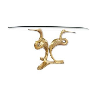 Vintage brass crane bird coffee table, 1970s