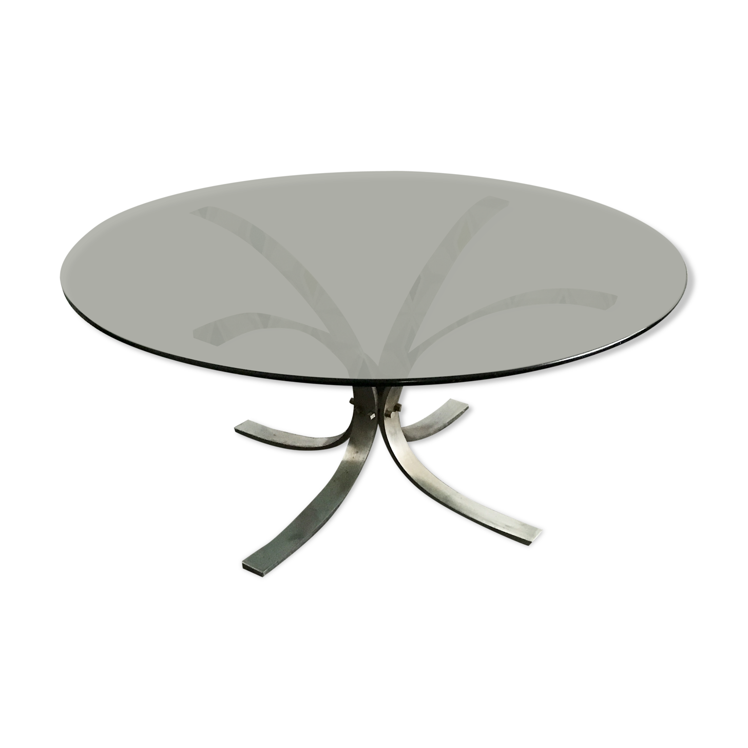 Vintage glass coffee table and chrome foot