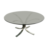 Vintage glass coffee table and chrome foot