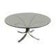 Table basse en verre vintage et pied chromé