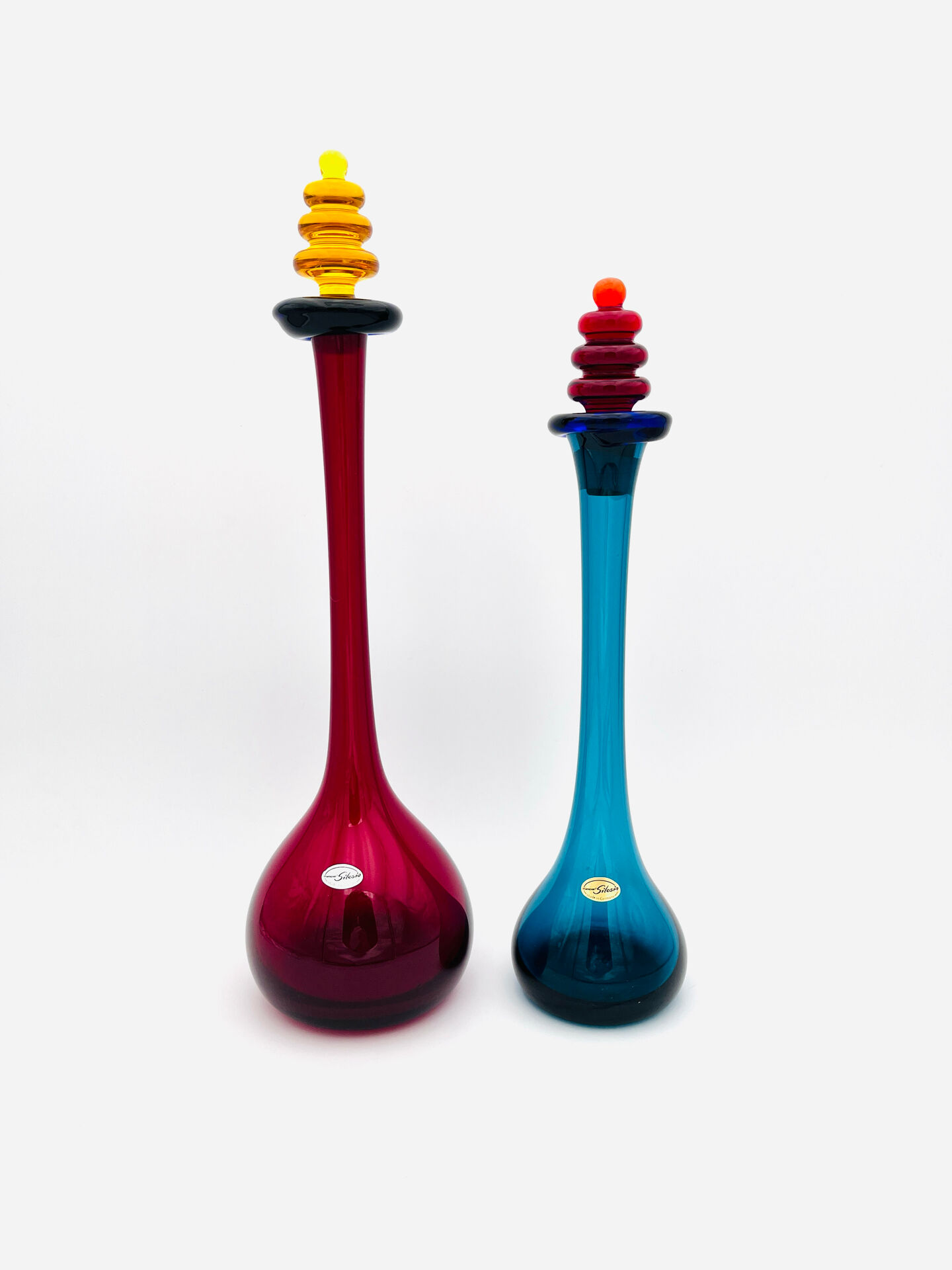 2 XL sculptural carafes Silesia Kaspar Design Memphis (40&45cm) 1970