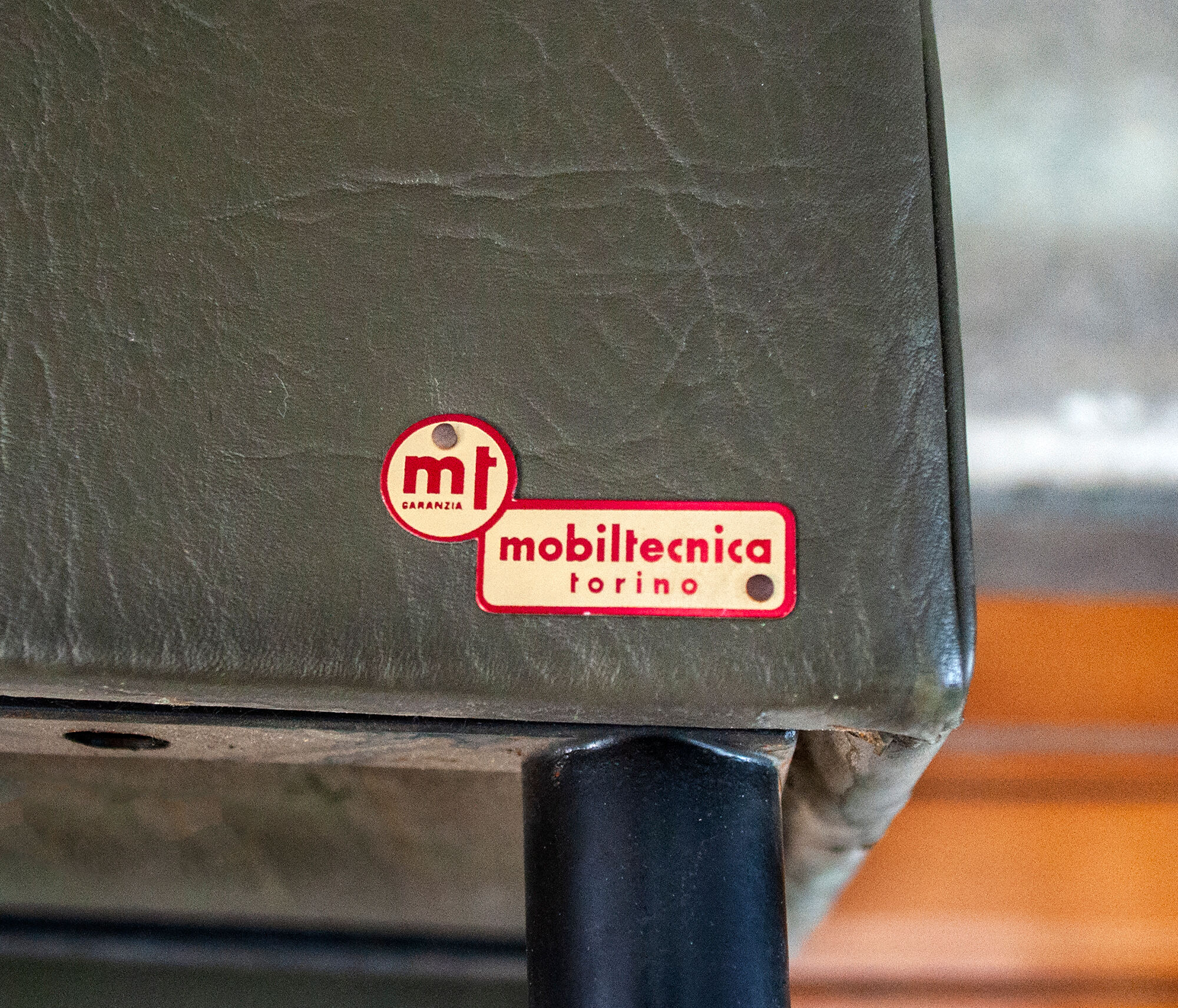 Set of eight chairs covered in vinyl, iron legs by Mobiltecnica Torino 1950s