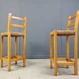 Vintage oak and papercord bar stools, 1960s