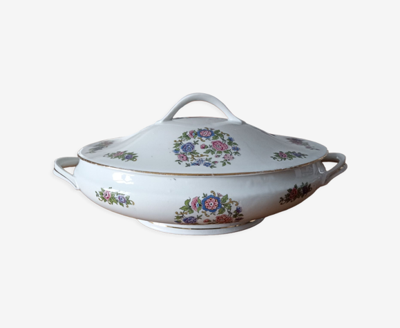 1900s oval shaped tureen / vegetable porcelain polychrome frieze.