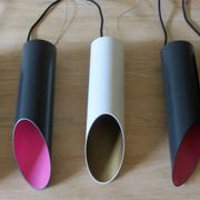 Set of 5 multicoloured Raak cylindrical pendant lights, 1970s