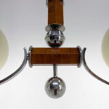 Chrome & Wood Art Deco Chandelier, Czechoslovakia