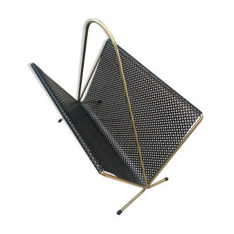 70s magazine holder in brass and perforated metal