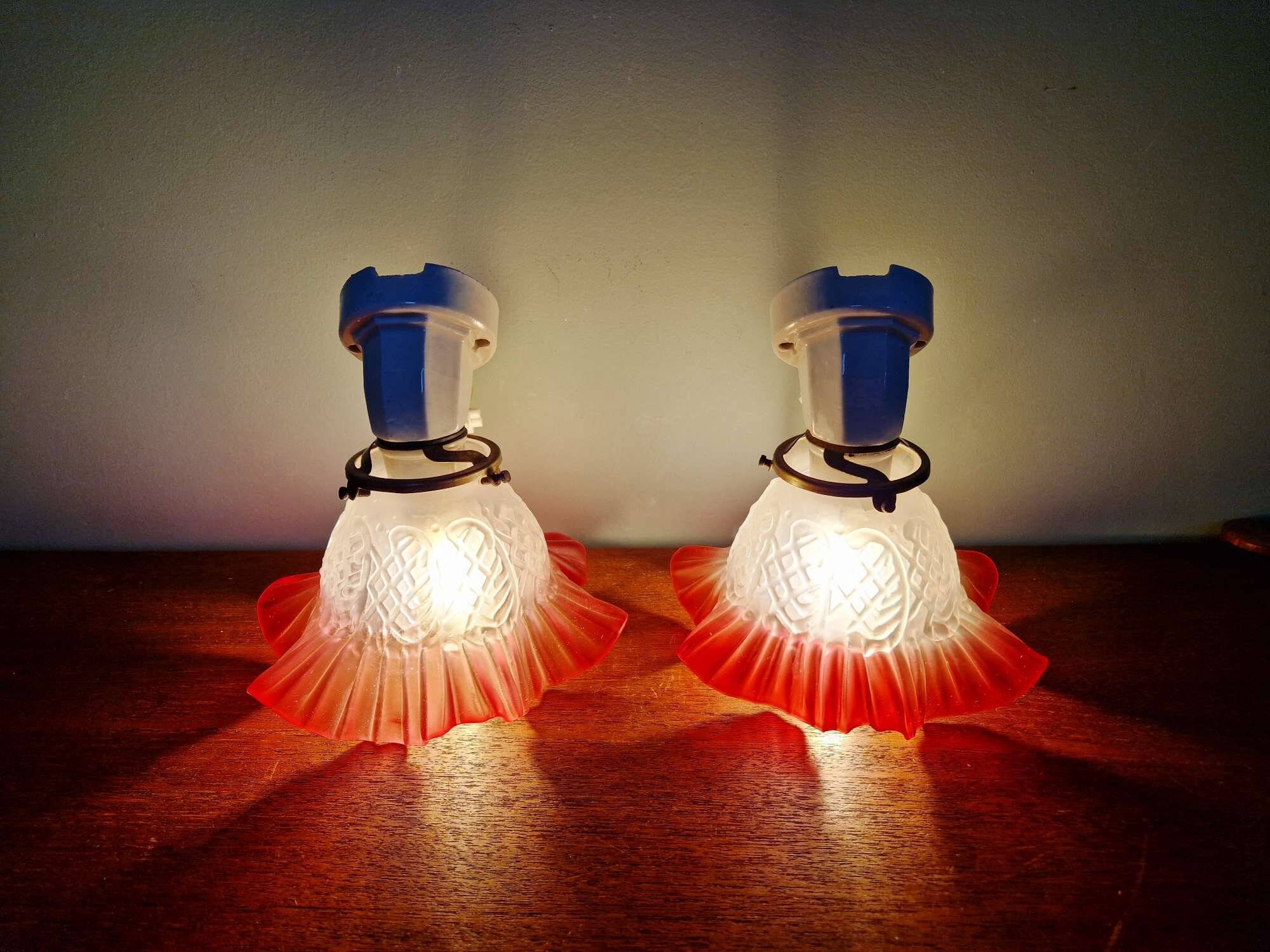 Pair of porcelain and scalloped glass wall sconces, 1920s-30s