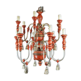 Italian chandelier in patinated wood, 50s