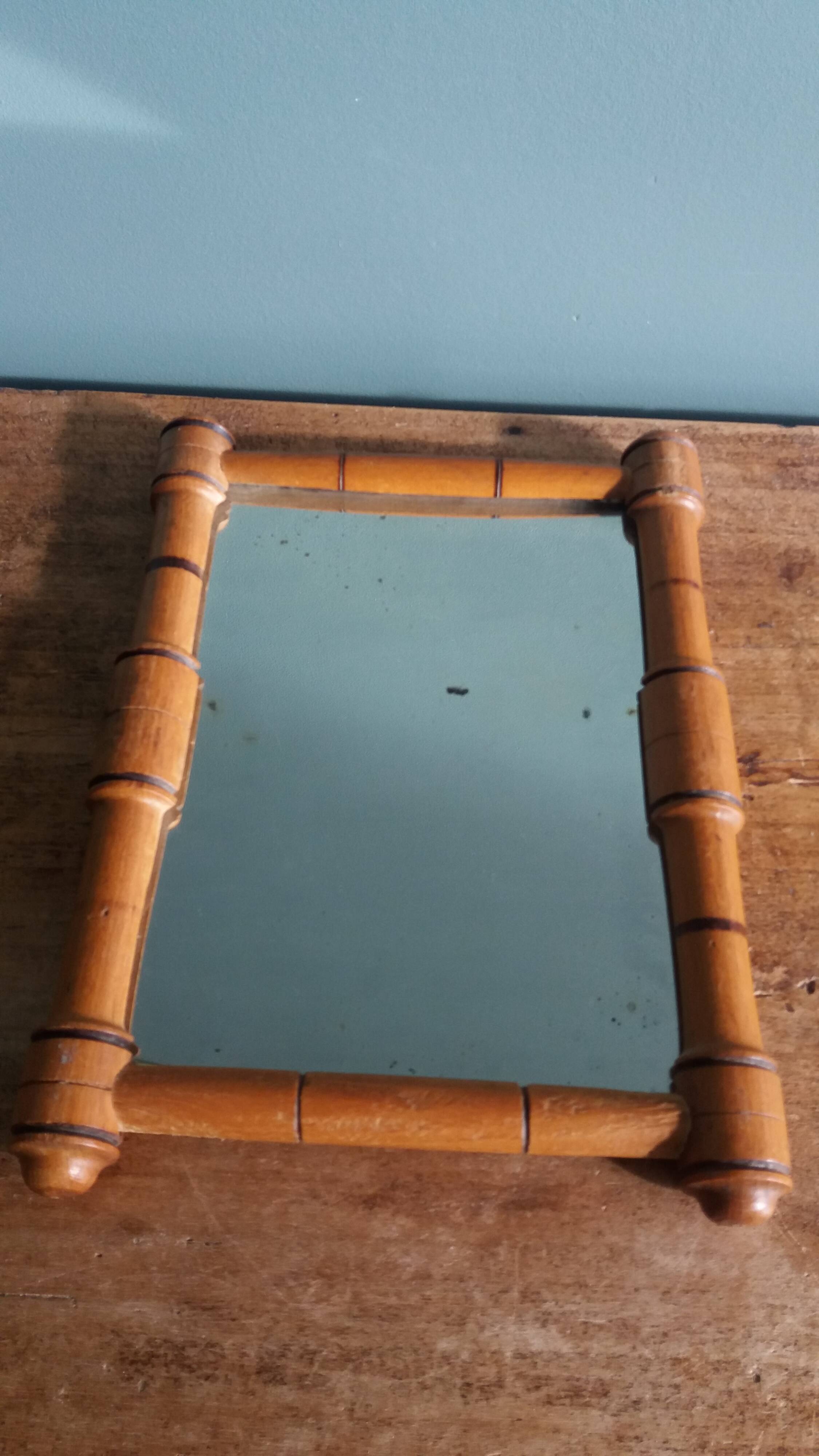 Turned wooden frame mirror 19.5 x 14