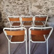 Vintage French school chairs – 1960s industrial cafe seats (set of 5)