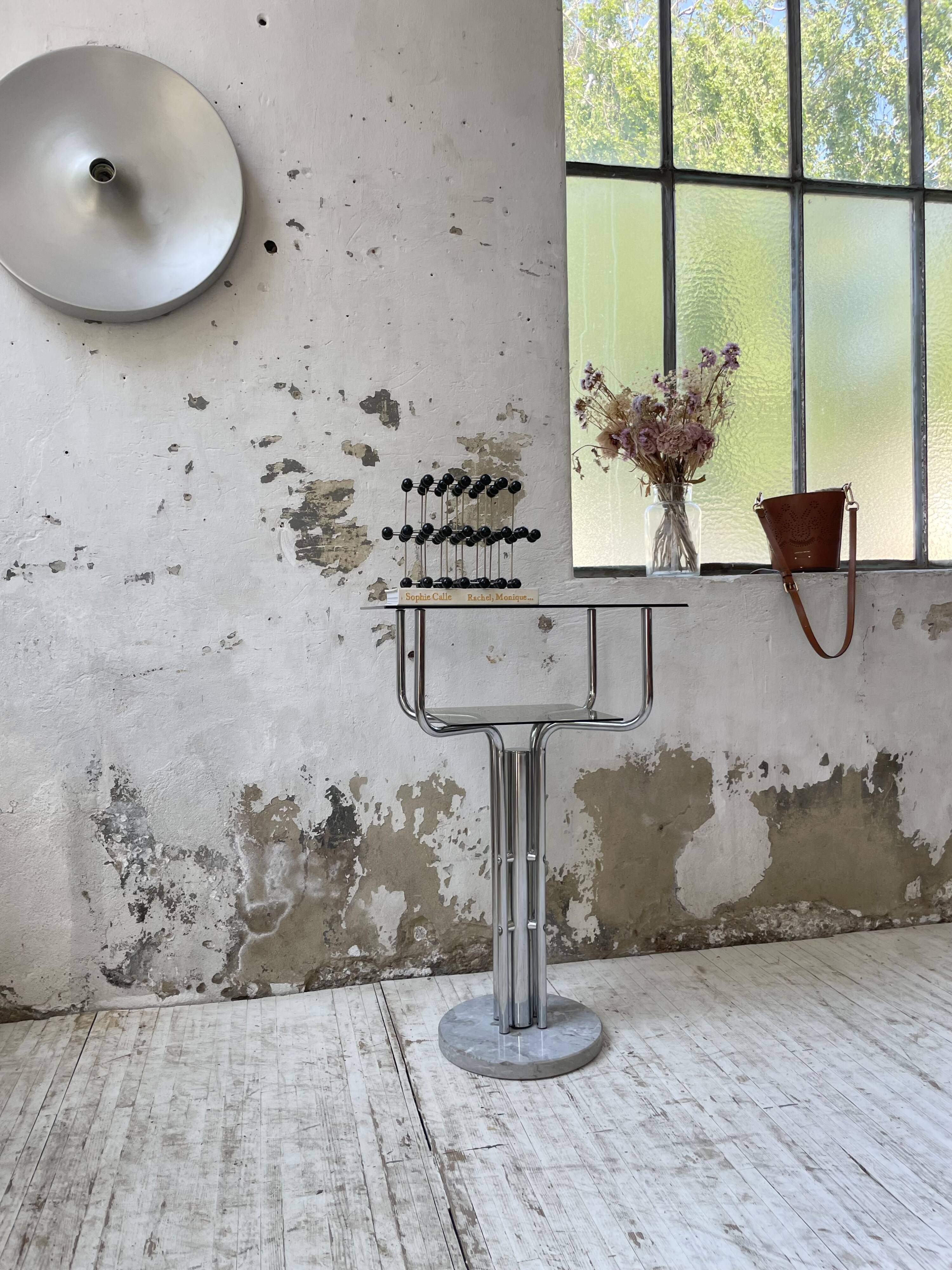 80s glass and marble console