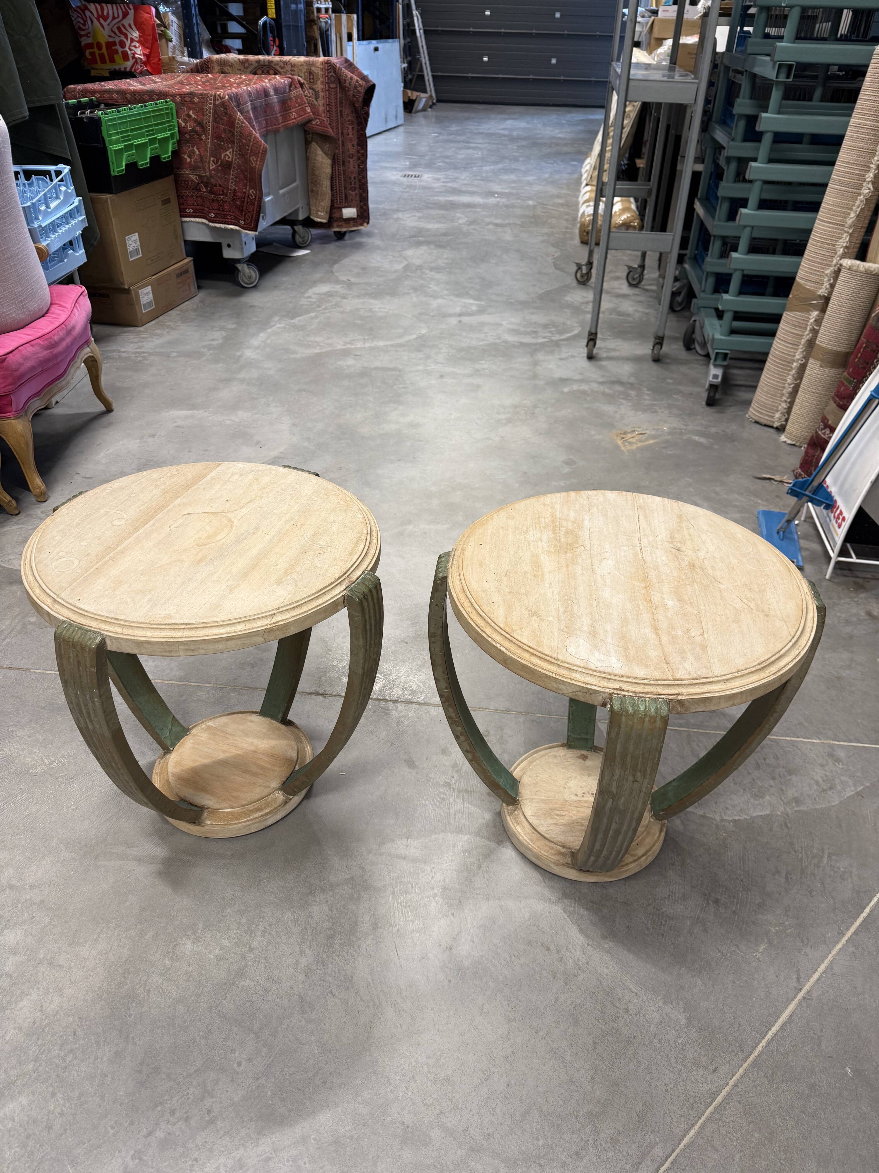Indian wooden side table - 4 arched columns in oxidised metal
