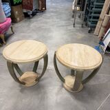 Indian wooden side table - 4 arched columns in oxidised metal