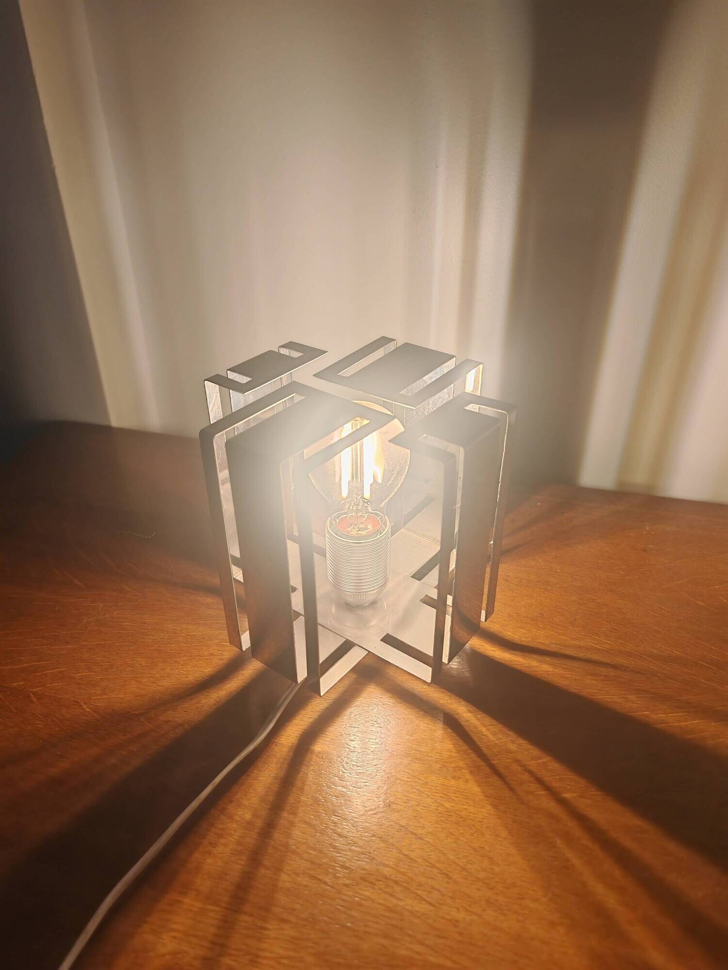 Vintage 70s chrome cube lamp – Brutalist / Space Age style + Bulb