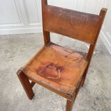 Set of 6 Maison Regain chairs in leather and elm