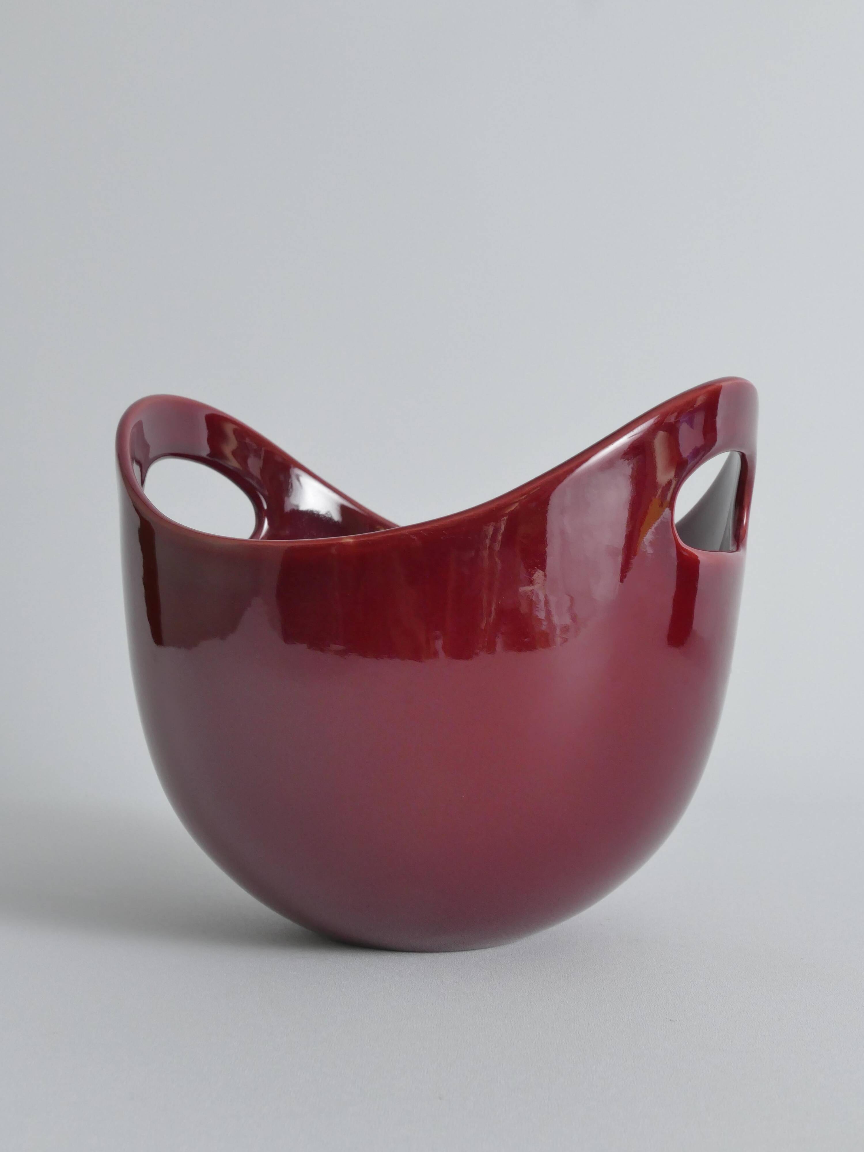 Scandinavian Modern Merlot Red Stoneware Bowl by SYCO, Sweden, 1950s