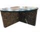 Vintage teardrop-shaped glass coffee table with stone base