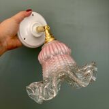 Vintage pink and clear glass tulip wall light.