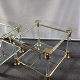 Pair of tables in brass, acrylic and glass