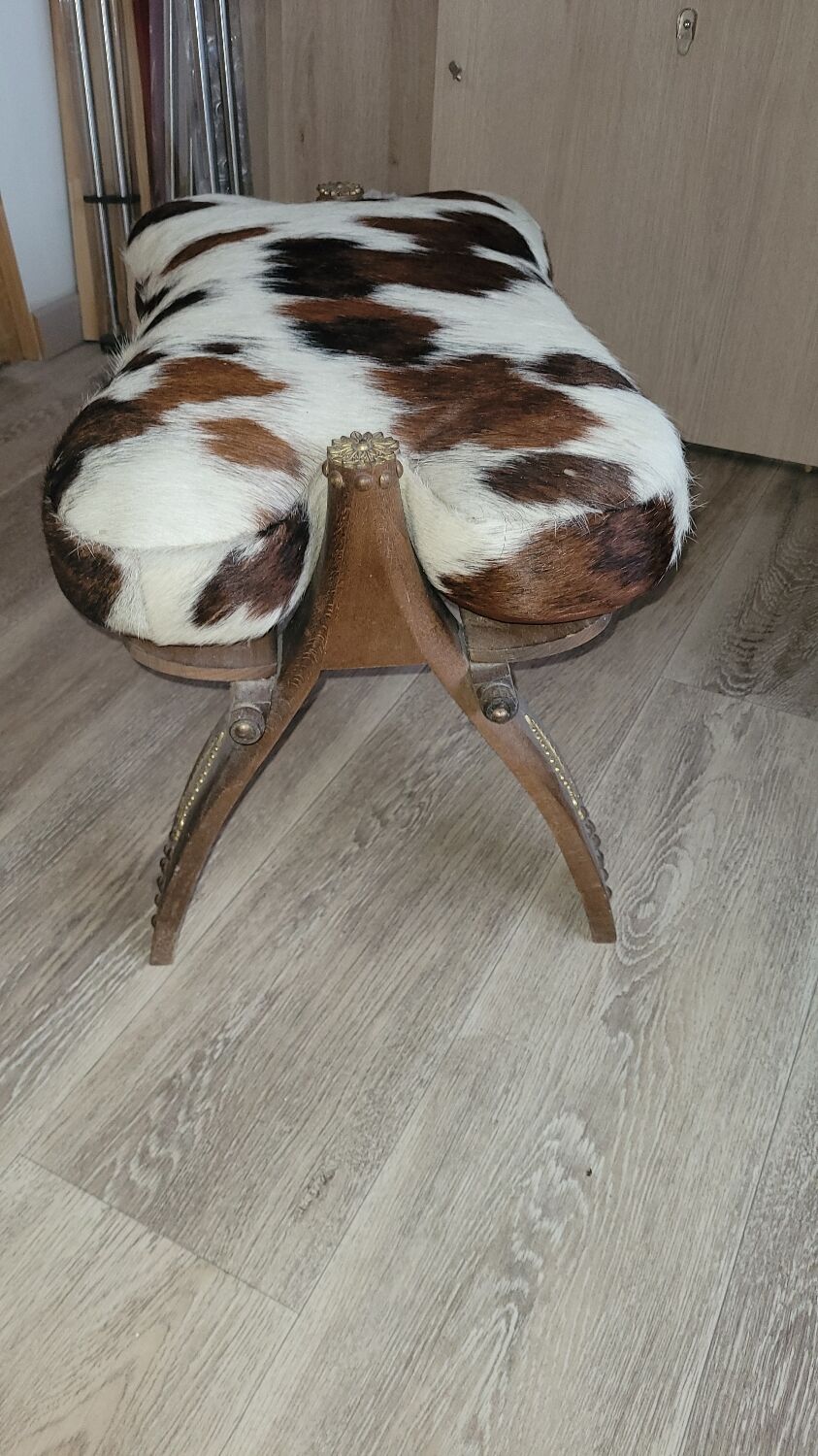 Cowhide and wood stool