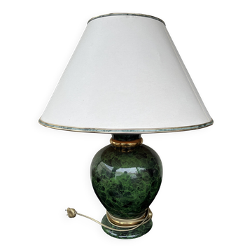 Ceramic Table Lamp with White Shade and Green Marble Effect Base