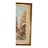 Mid-century oil on canvas painting" city street scene  " by moriani --vintage & framed