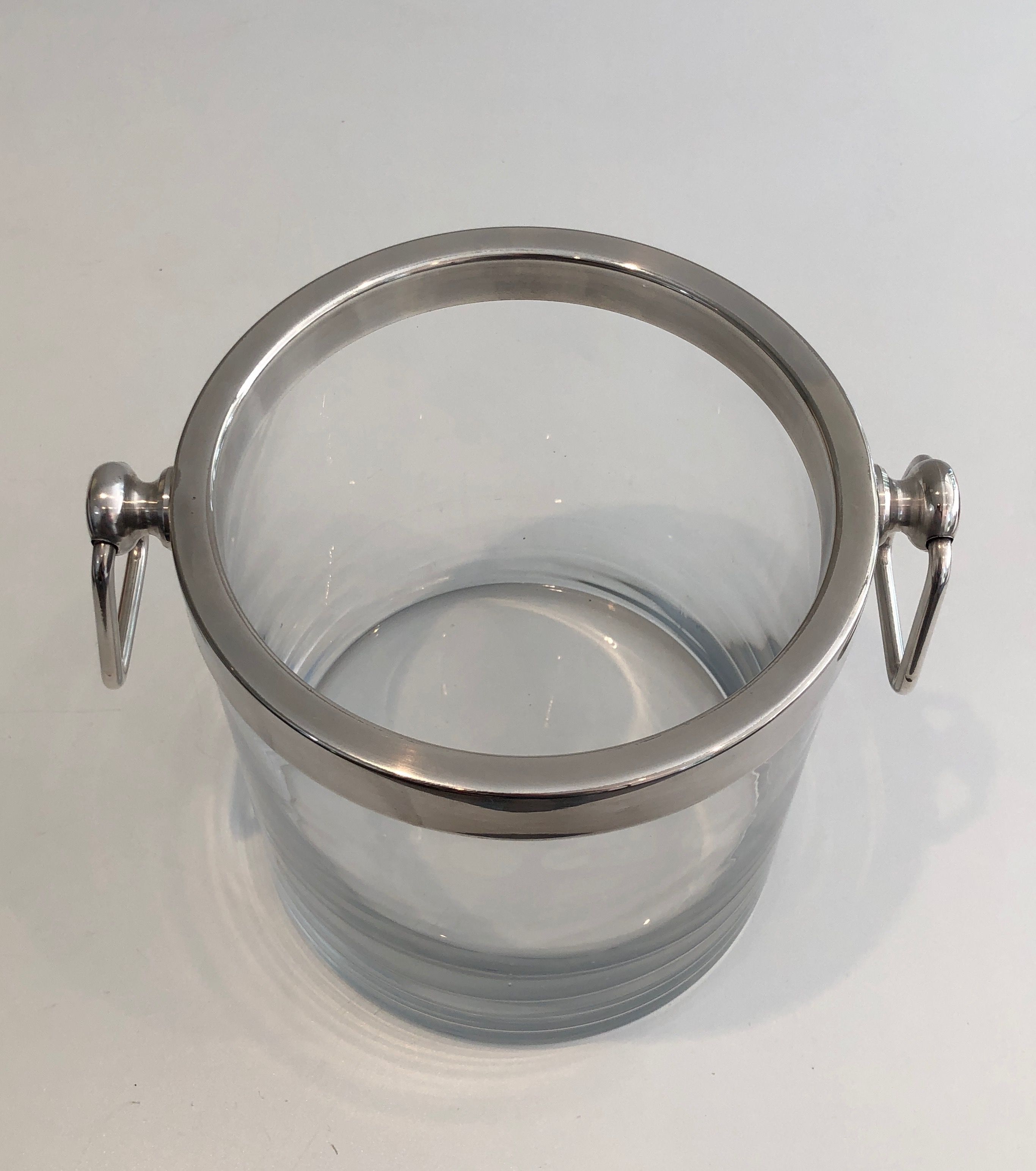 Champagne bucket design in glass and silver-plated metal