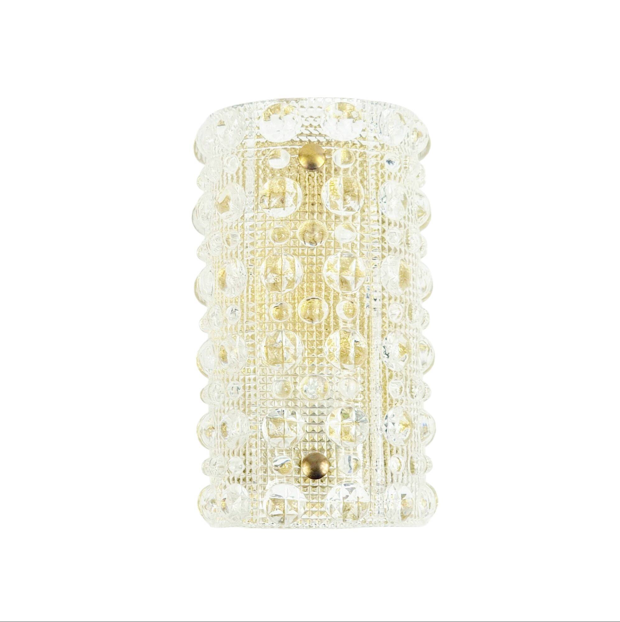 Pair Mid Century Scandinavian Glass & Brass Wall Lamps - C.Fagerlund, 1960s