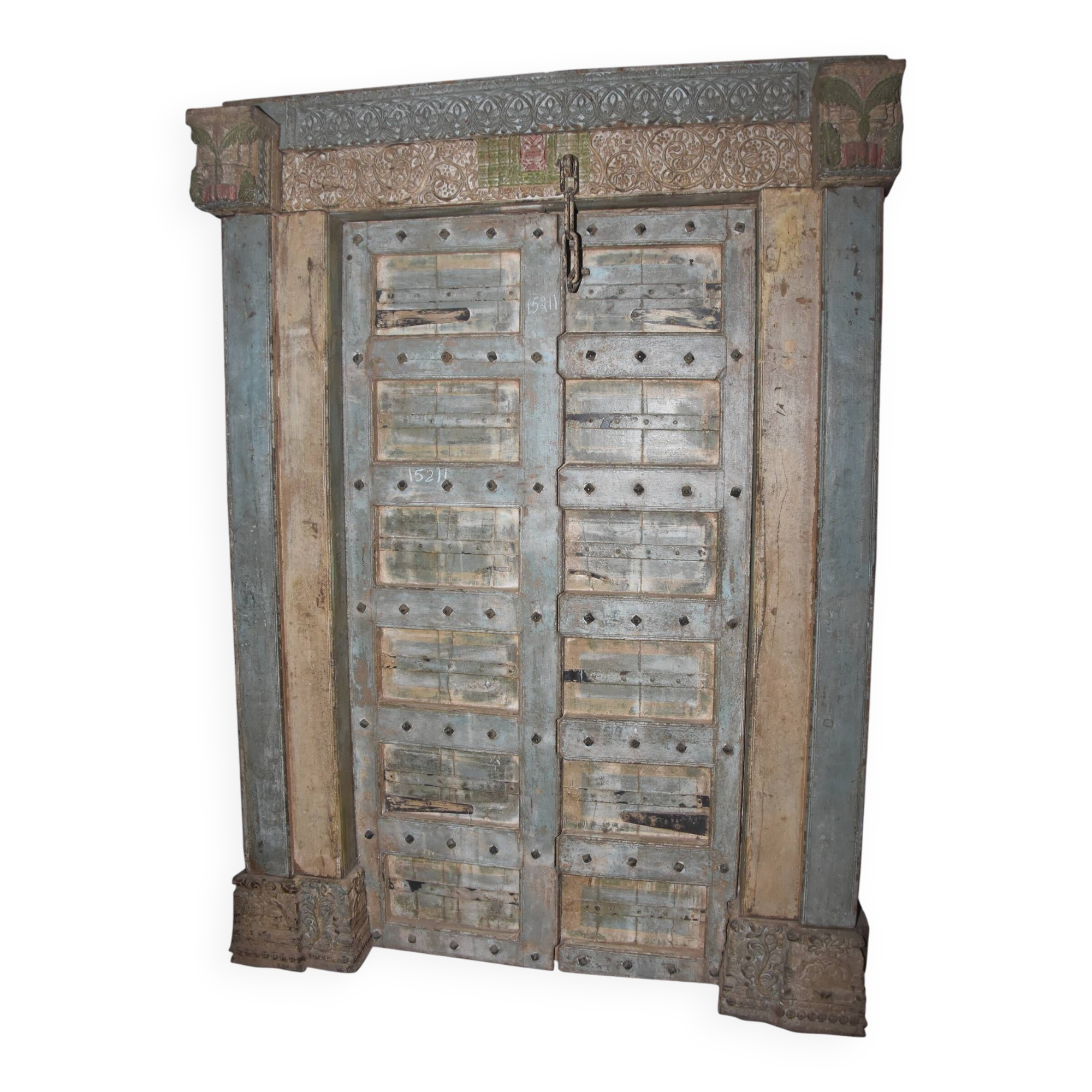 Old Indian door in old teak, original piece and patina