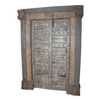 Old Indian door in old teak, original piece and patina
