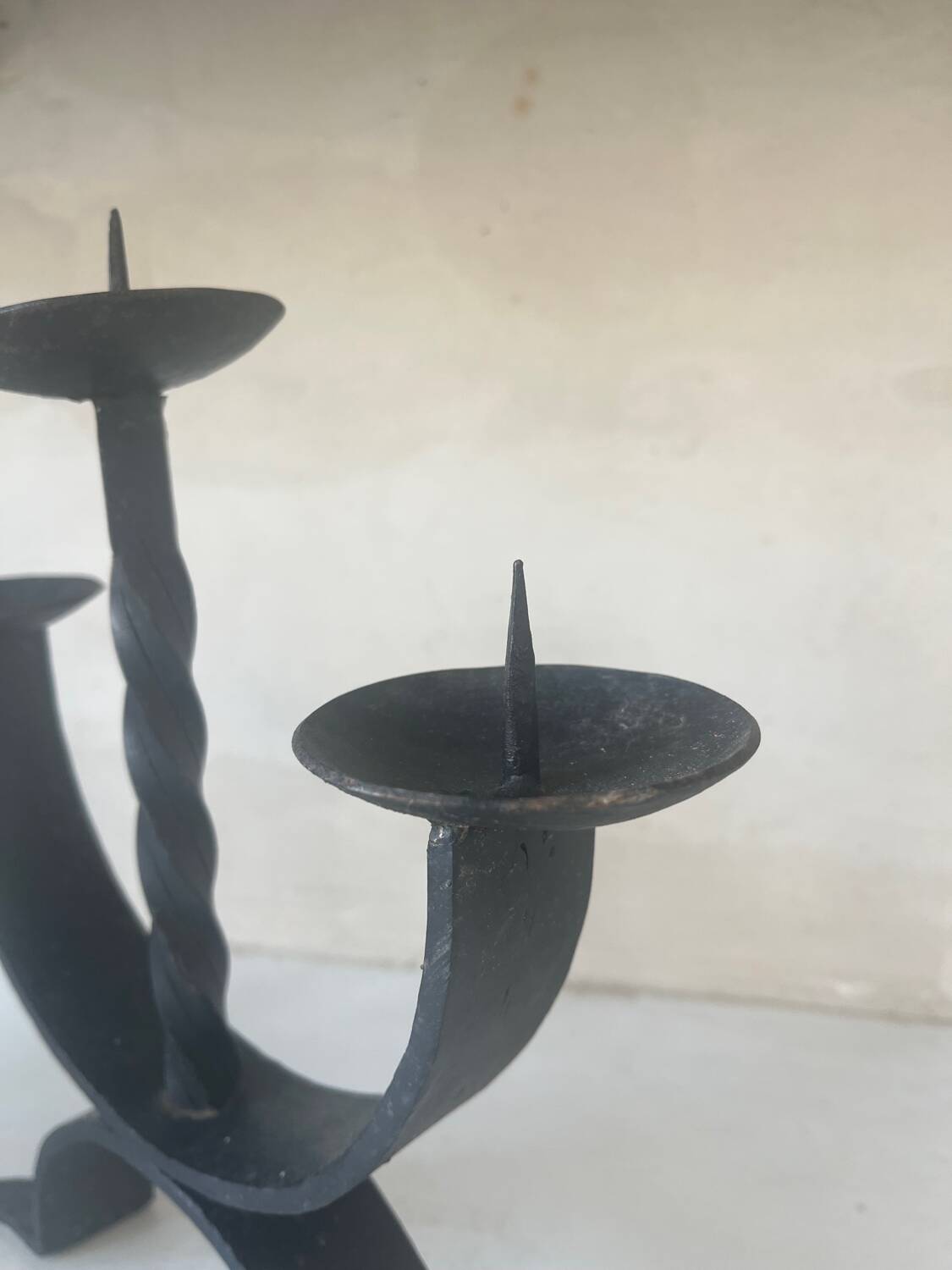 Pair of brutalist wrought iron candlesticks from the 1950s