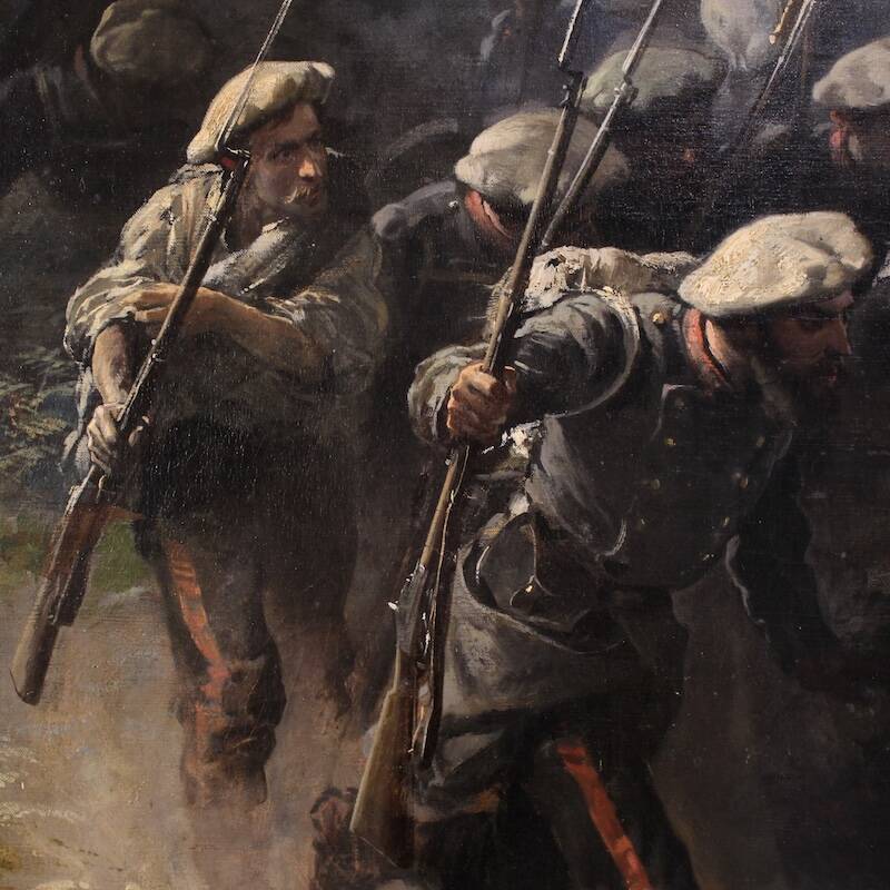 Great battle of the 19th century, painting signed H.P.