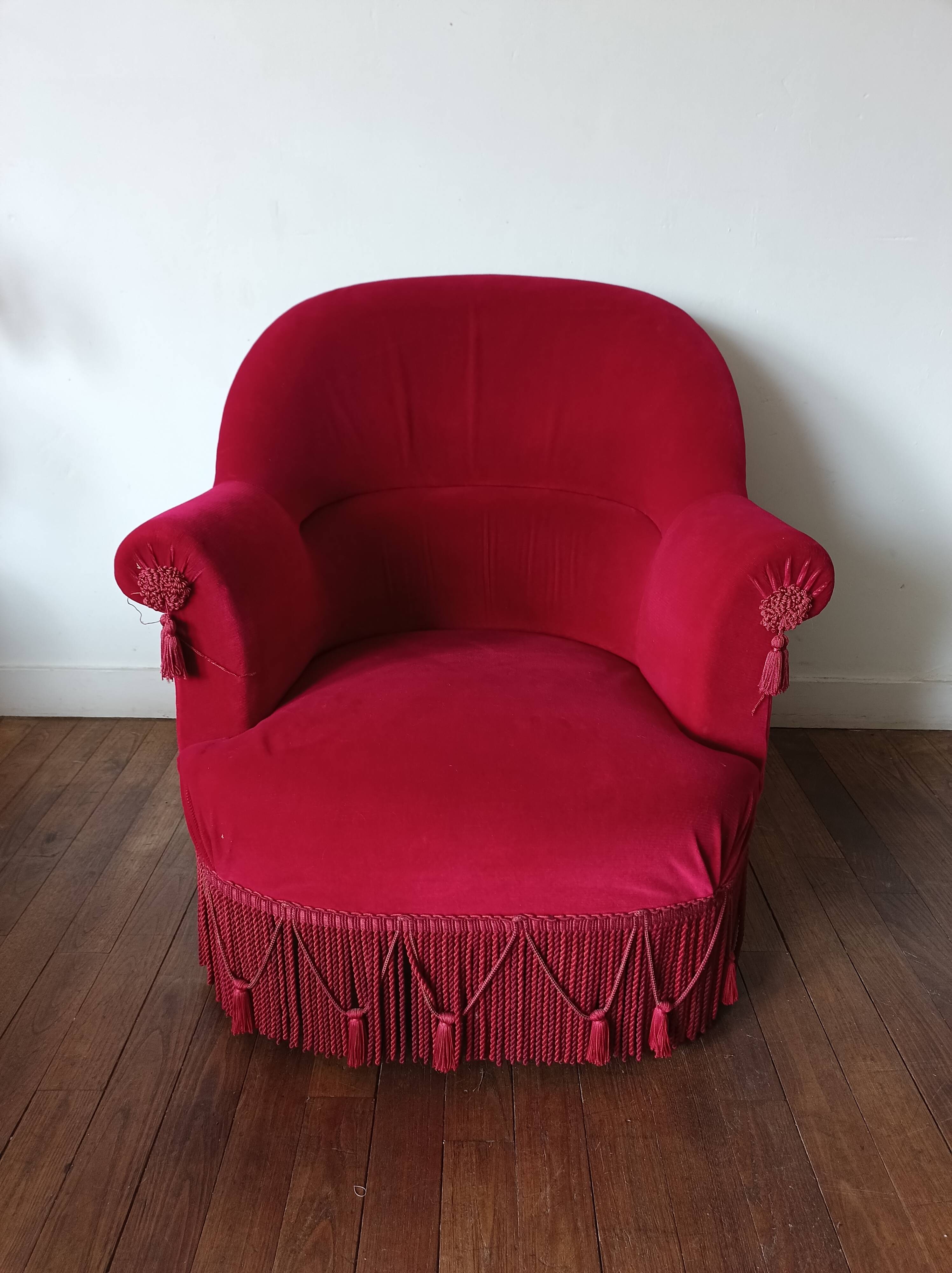 Lot de 2 fauteuils crapauds en velours rouge