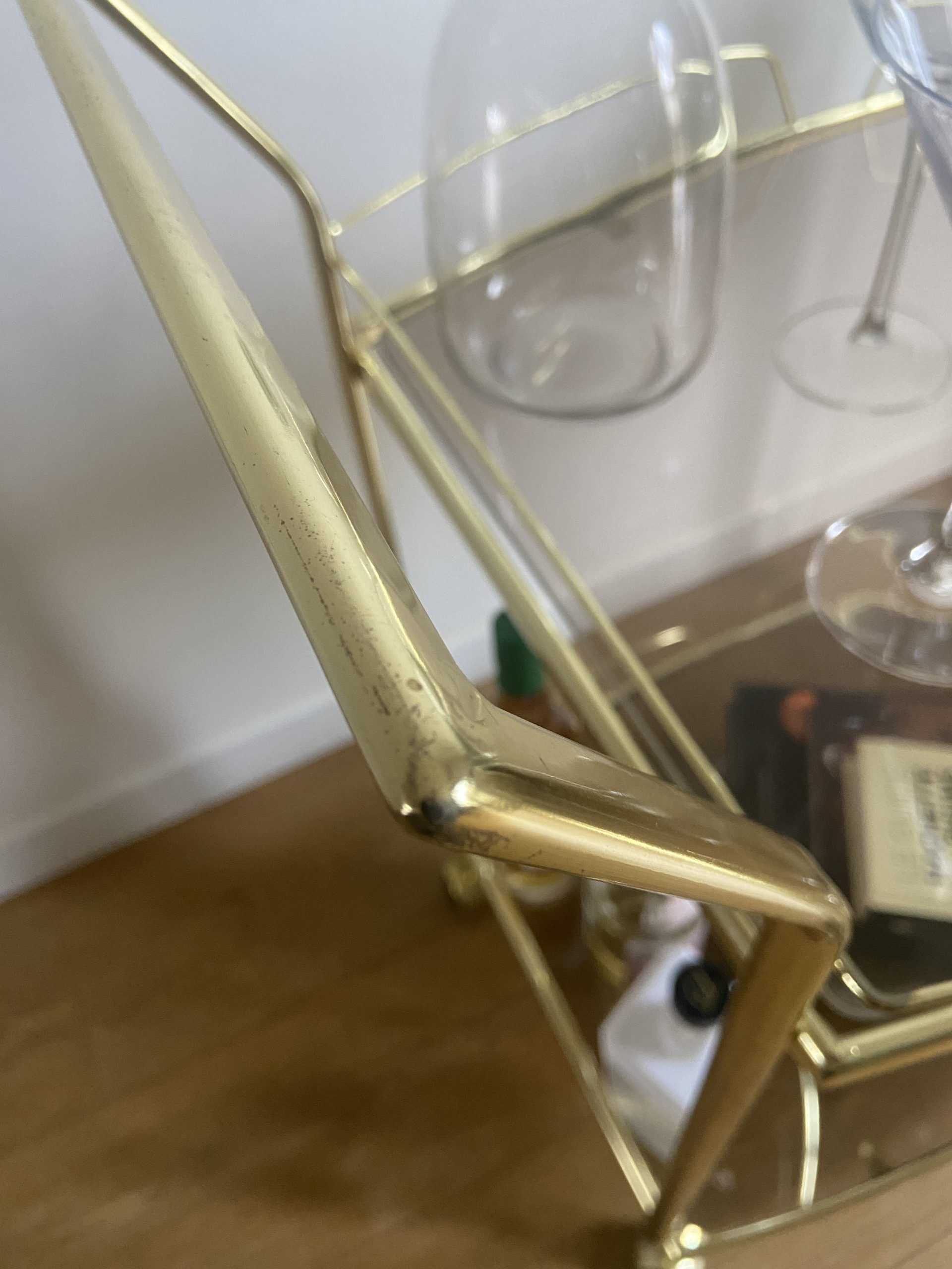 Vintage rolling service in gilded metal and smoked glass