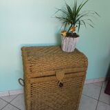Corsair-style trunk with rounded woven wicker lid, 2 handles - Vintage