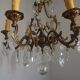 Large French Art Nouveau Acanthus 6 Light Bronze & Crystal Cage Chandelier