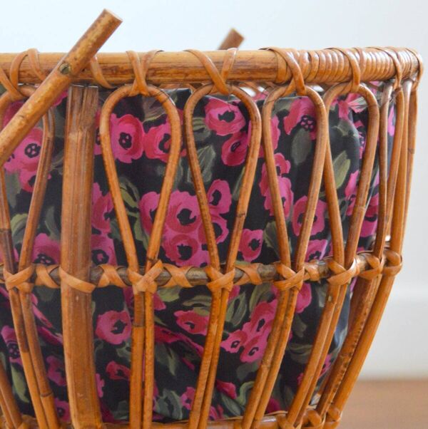 Panier / Porte plante / Travailleuse en rotin vintage