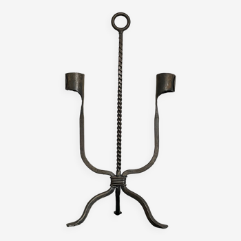 Large vintage brutalist wrought iron candlestick, 1960s