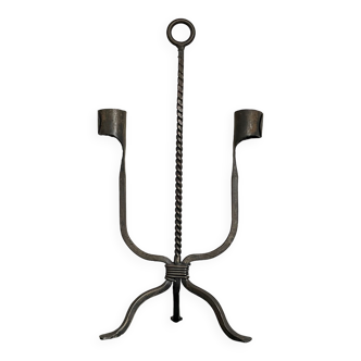 Large vintage brutalist wrought iron candlestick, 1960s