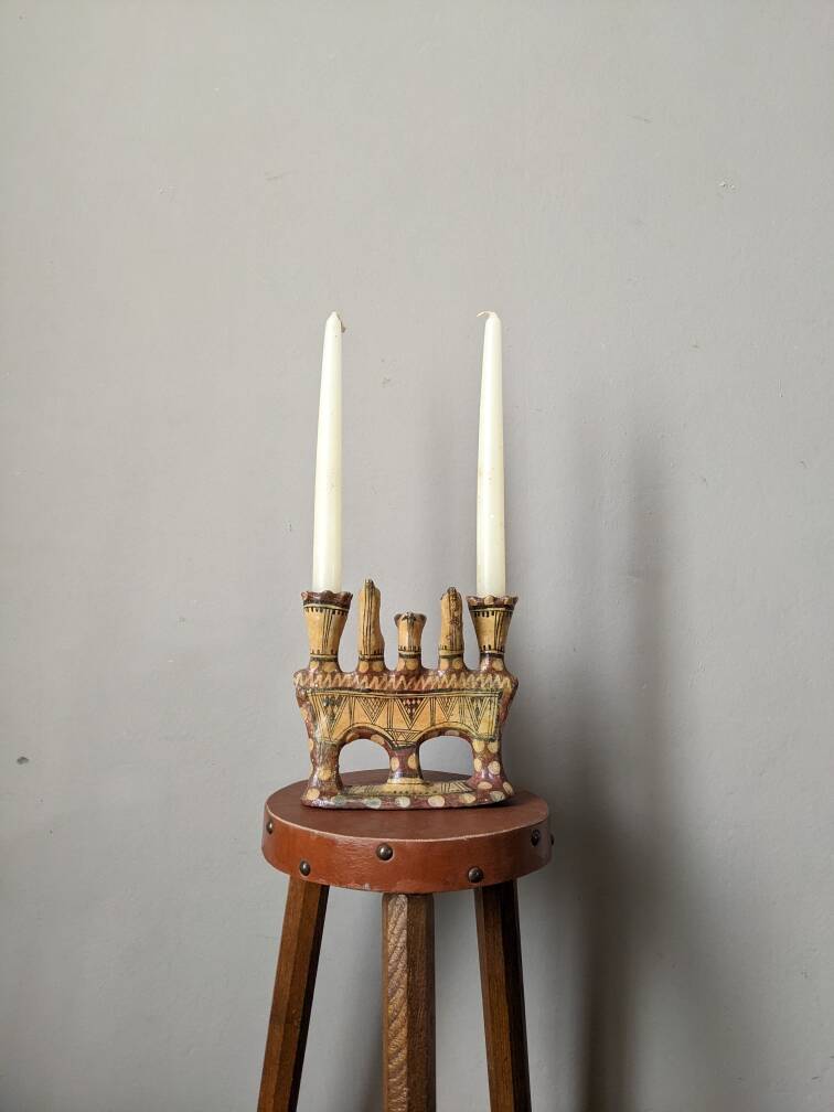 Kabyle candle holder terracotta pottery handcrafted ethnic tribal decoration