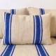 Royal blue striped floor cushion – Hanbel in handwoven ivory wool