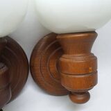Set of vintage globe opaline wall lights wooden support
